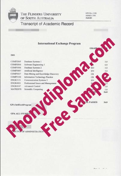 Flinders University Of South Australia Actual Match Transcript Free Sample From Phonydiploma