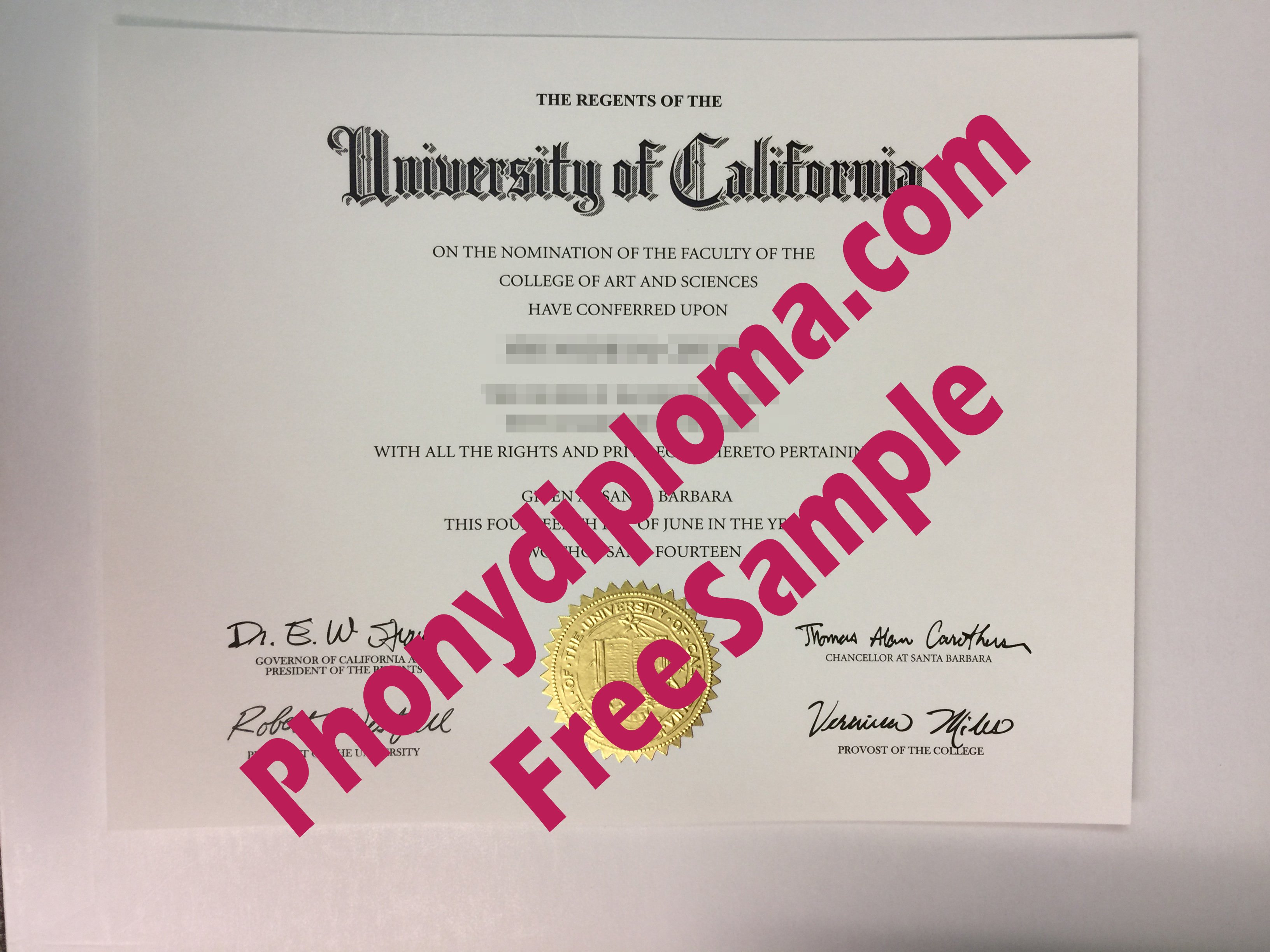University Of California Diploma Free Sample From Phonydiploma