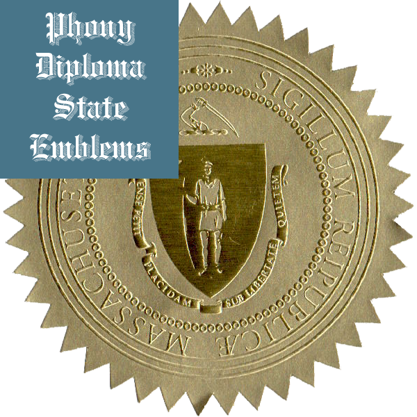 Massachusetts Embossed Gold State Emblem Applied To Fake Diplomas From Phonydiploma