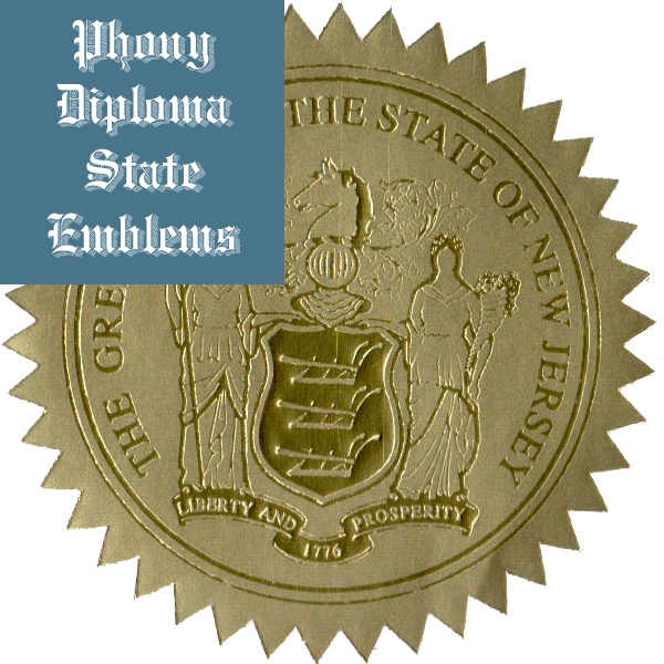 New Jersey Embossed Gold State Emblem Applied To Fake Diplomas From Phonydiploma