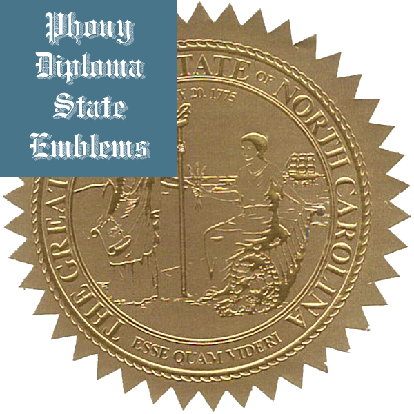 North Carolina Embossed Gold State Emblem Applied To Fake Diplomas From Phonydiploma