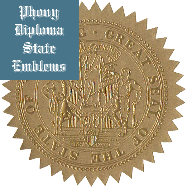 Wyoming Embossed Gold State Emblem Applied To Fake Diplomas From Phonydiploma