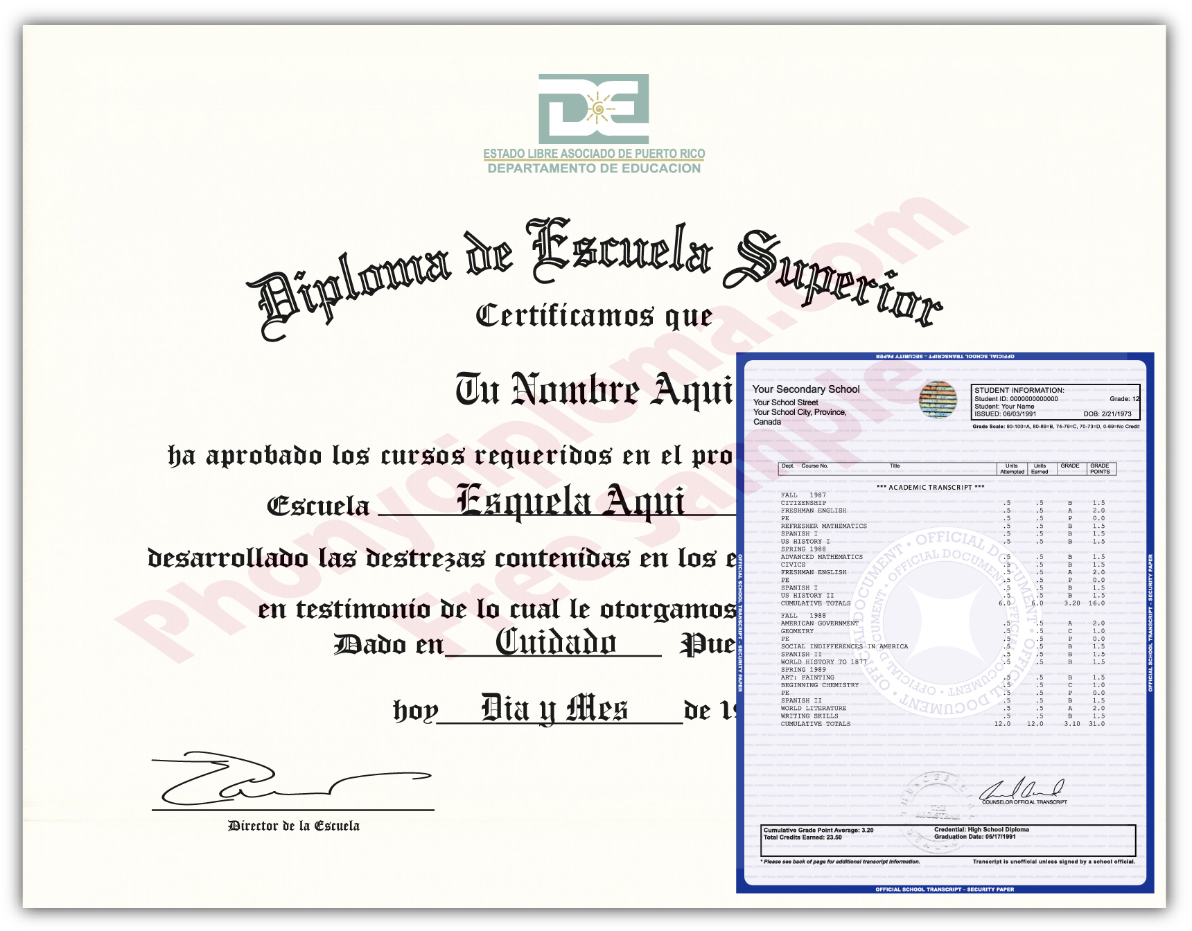 Fake High School Stock Design Diplomas