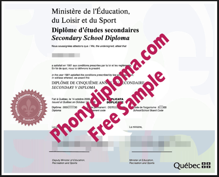 Canada Fake Secondary School Design Diplomas