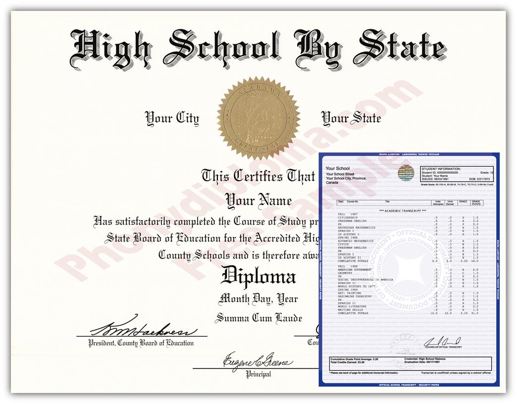 Replacement & Novelty Fake High School & Secondary Diplomas & Transcripts