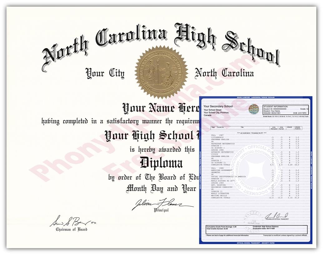 Fake Diplomas and Transcripts From North Carolina - PhonyDiploma.com.