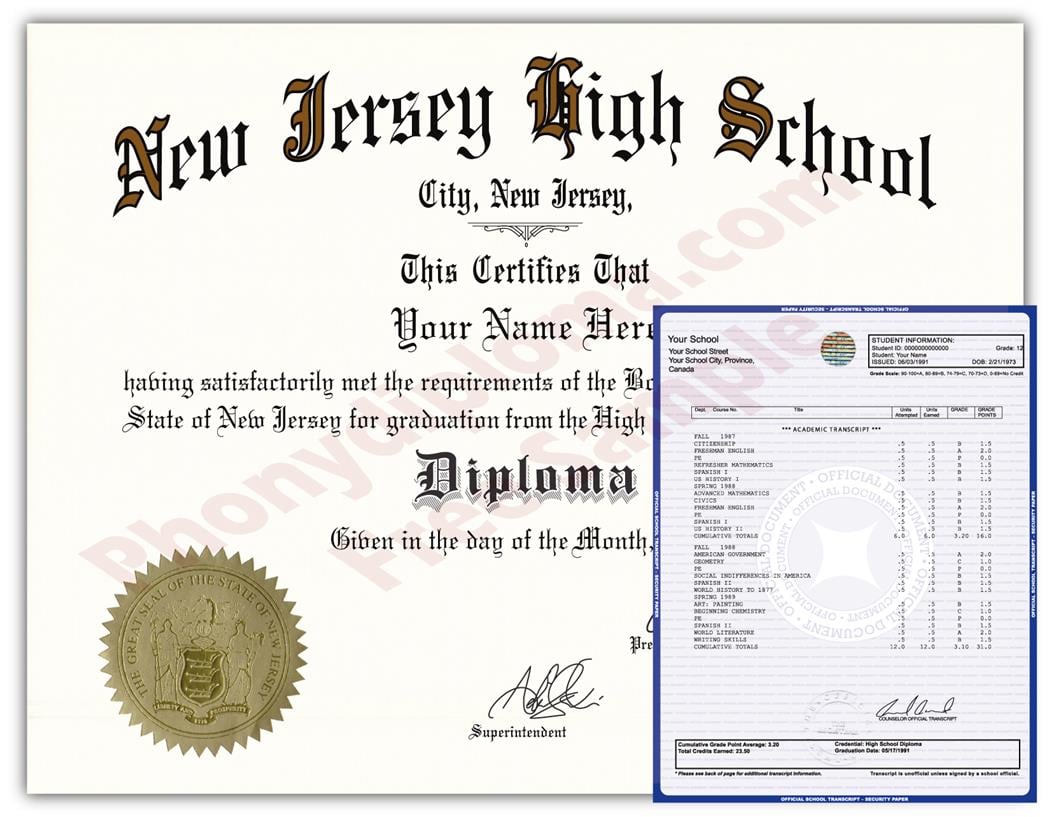 Fake High School State Design Diplomas & Transcripts