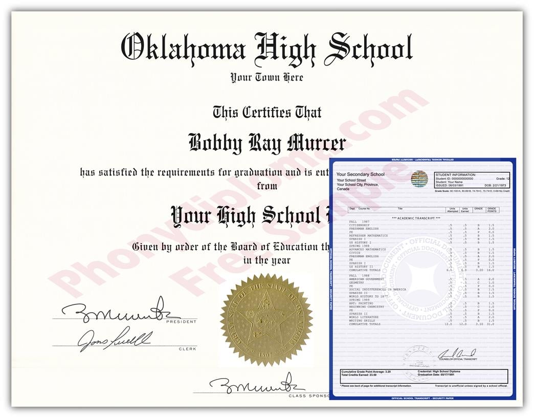 Fake High School State Design Diplomas & Transcripts