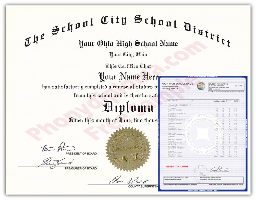 Fake High School State Design Diplomas & Transcripts