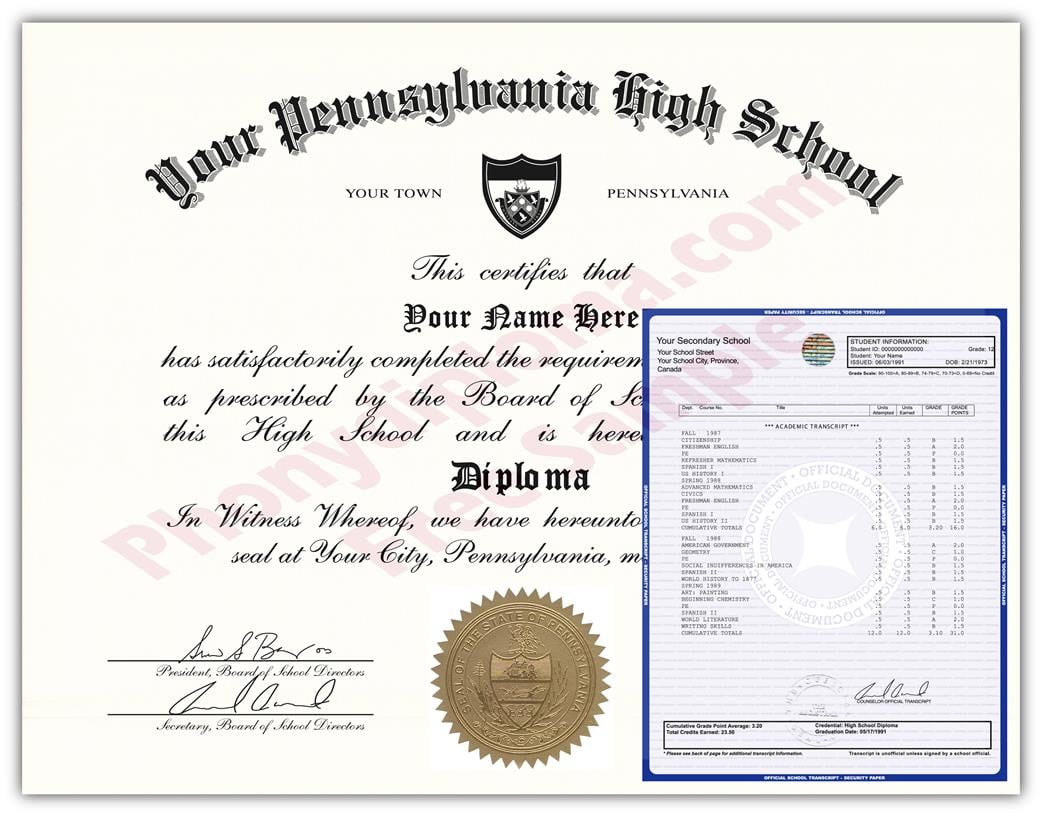 Fake High School State Design Diplomas & Transcripts