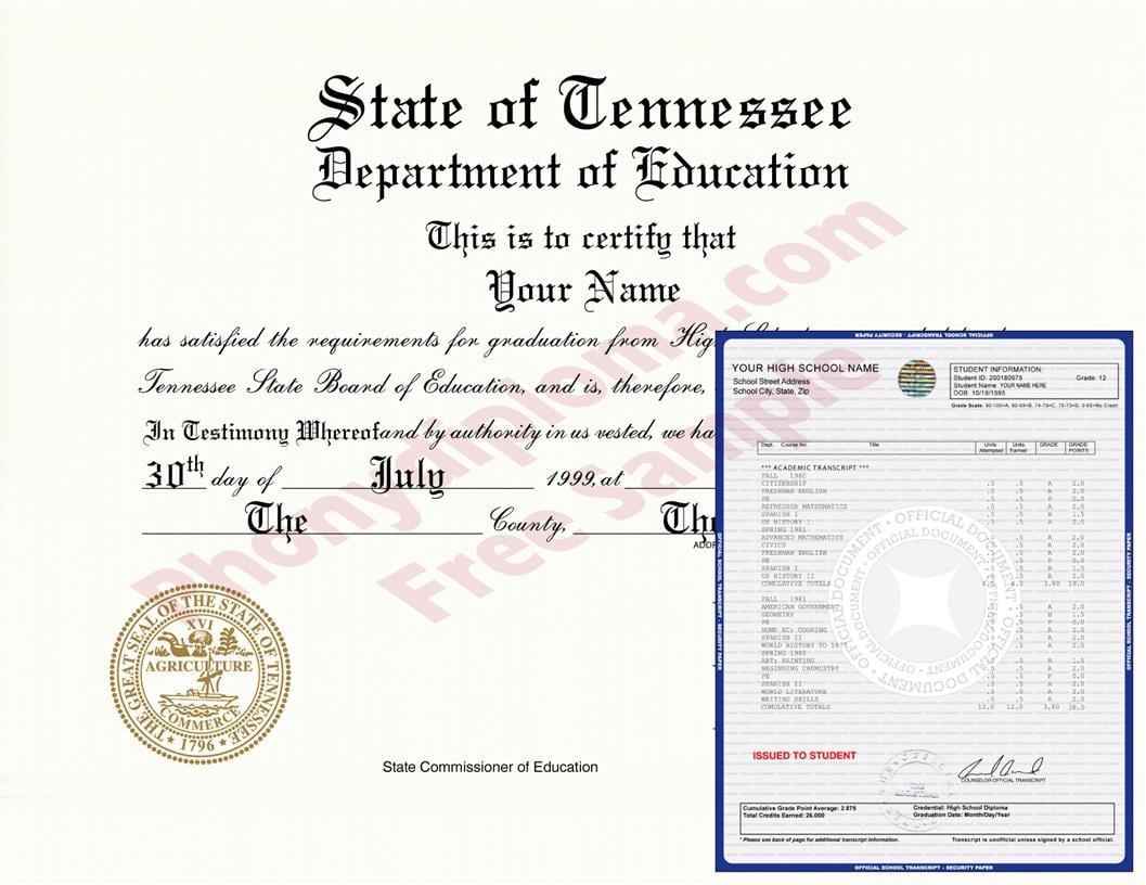 Fake High School State Design Diplomas & Transcripts