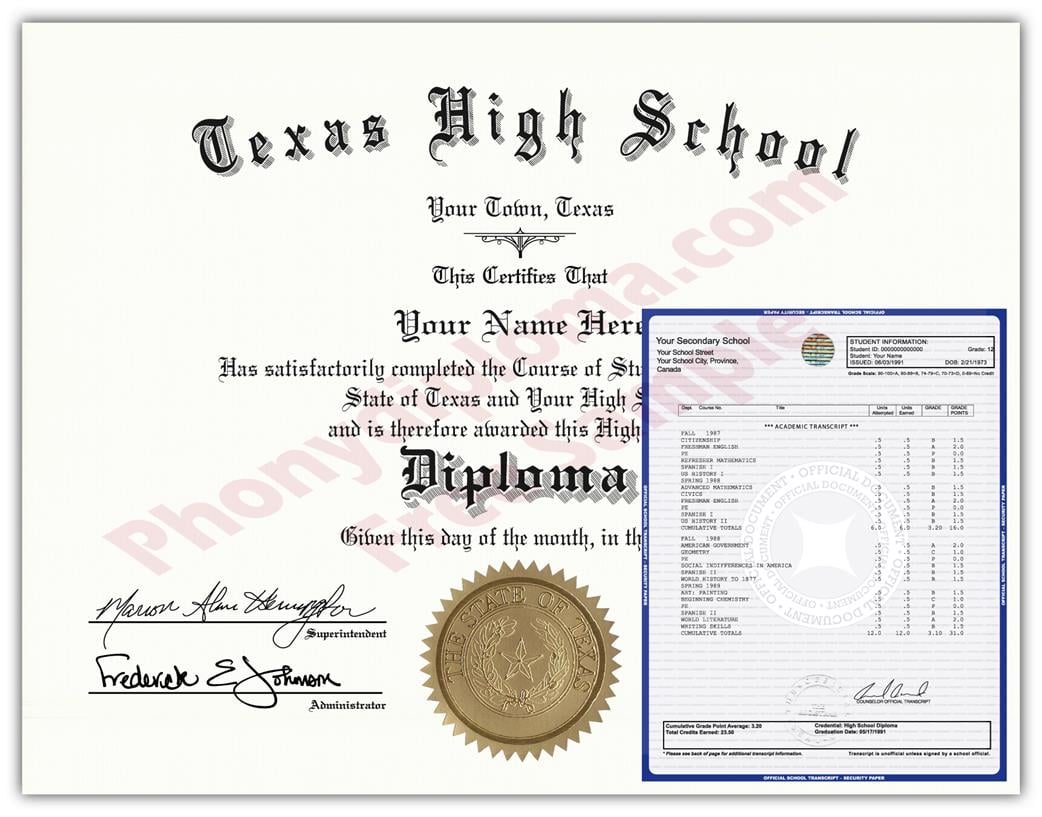 Fake High School State Design Diplomas & Transcripts