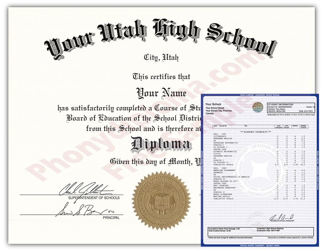 Fake High School State Design Diplomas & Transcripts