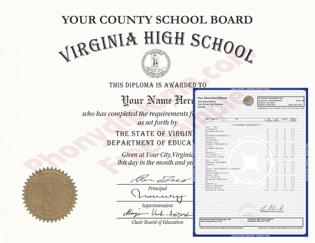 Fake High School State Design Diplomas & Transcripts