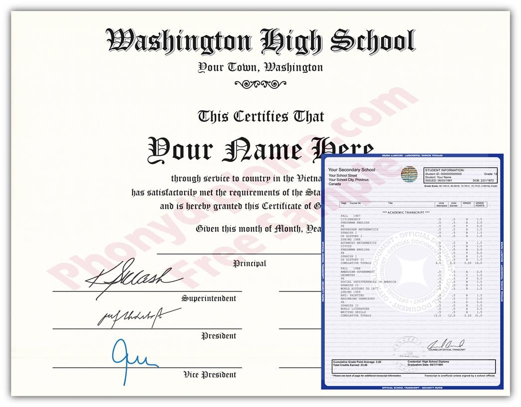 Fake High School State Design Diplomas & Transcripts