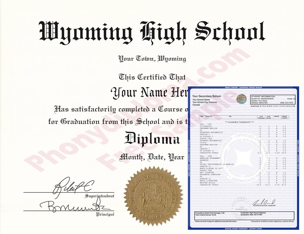 Fake High School State Design Diplomas & Transcripts