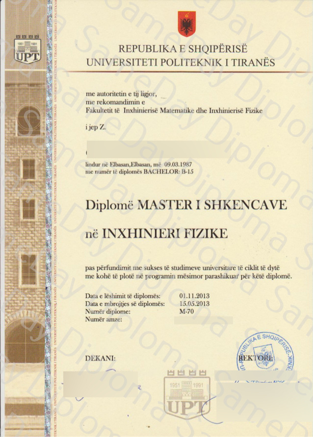 Fake Diploma from Albania University Albania D