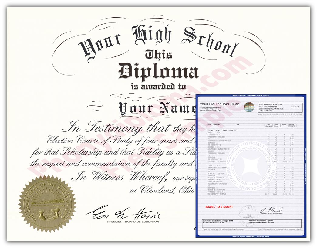 Fake High School Diploma and Transcript Design from the 1950s