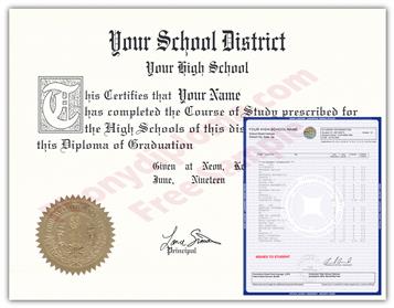 Fake High School Decade Design Diploma and Transcript