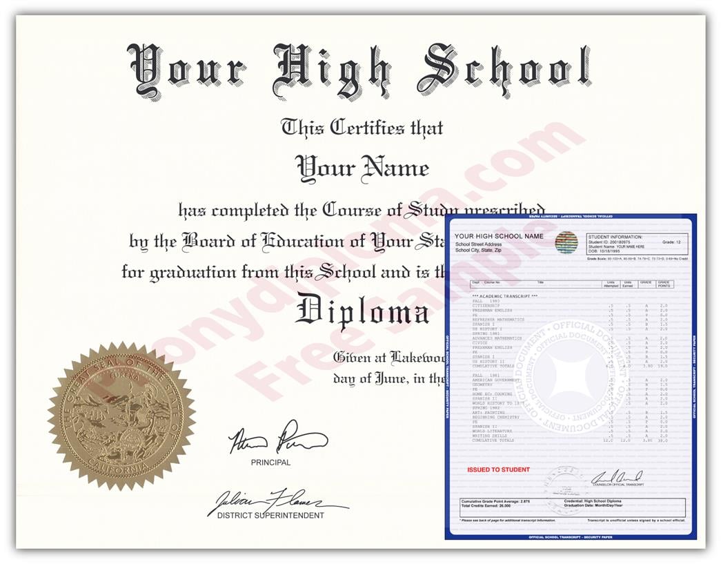 Fake High School Regional Design Diploma & Transcript