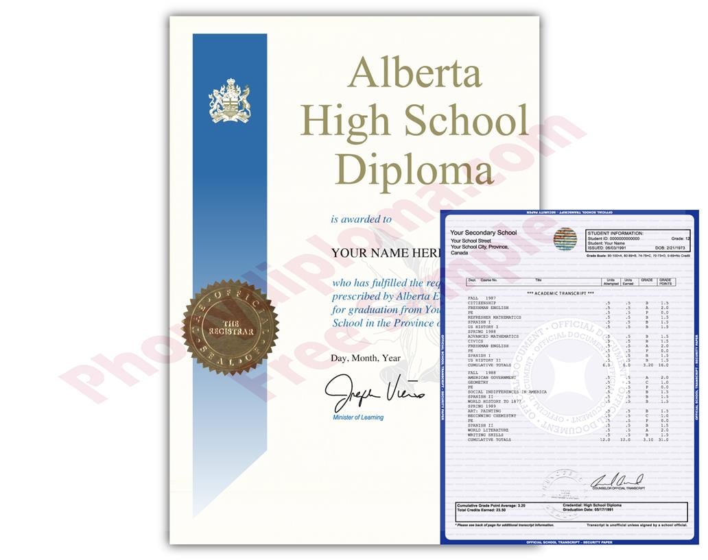 Canada Fake High School Diploma & Transcript