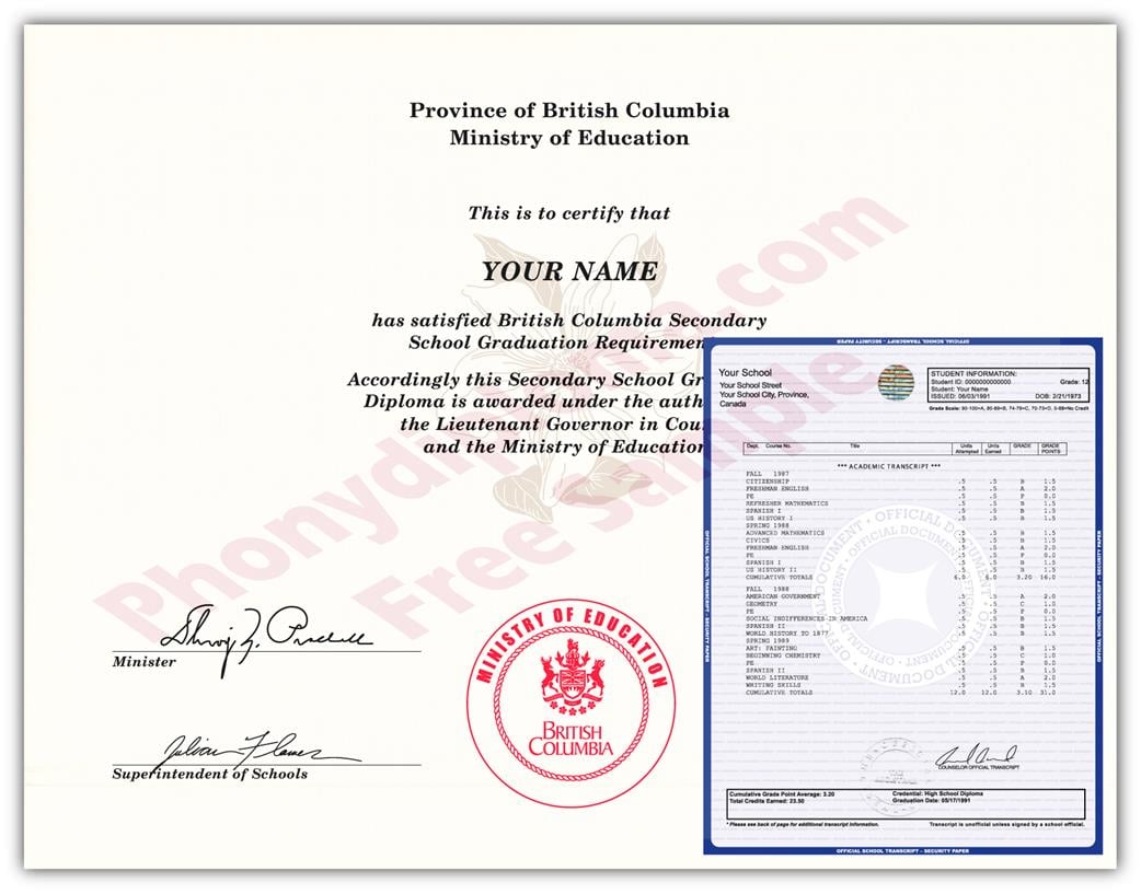 Canada Fake High School Diploma & Transcript