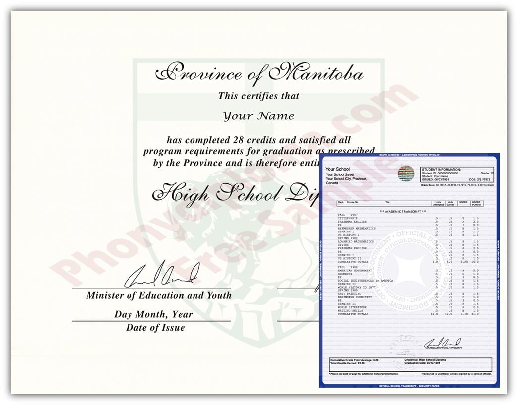 Canada Fake High School Diploma & Transcript