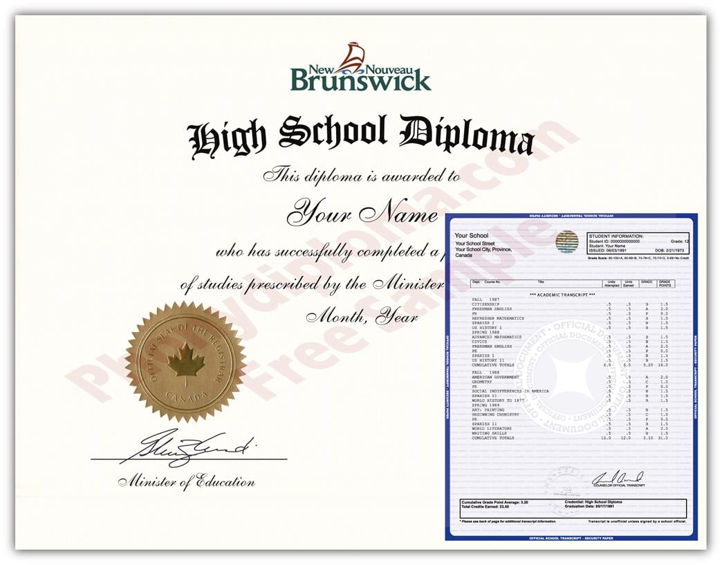 Canada Fake High School Diploma & Transcript