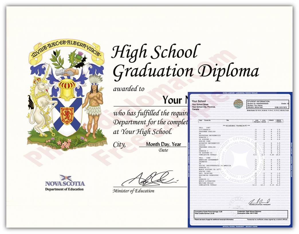 Canada Fake High School Diploma & Transcript