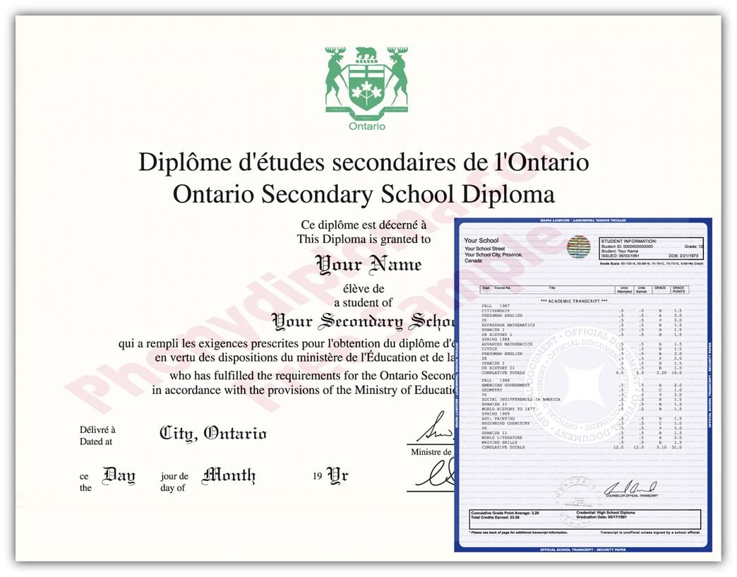 Canada Fake High School Diploma & Transcript