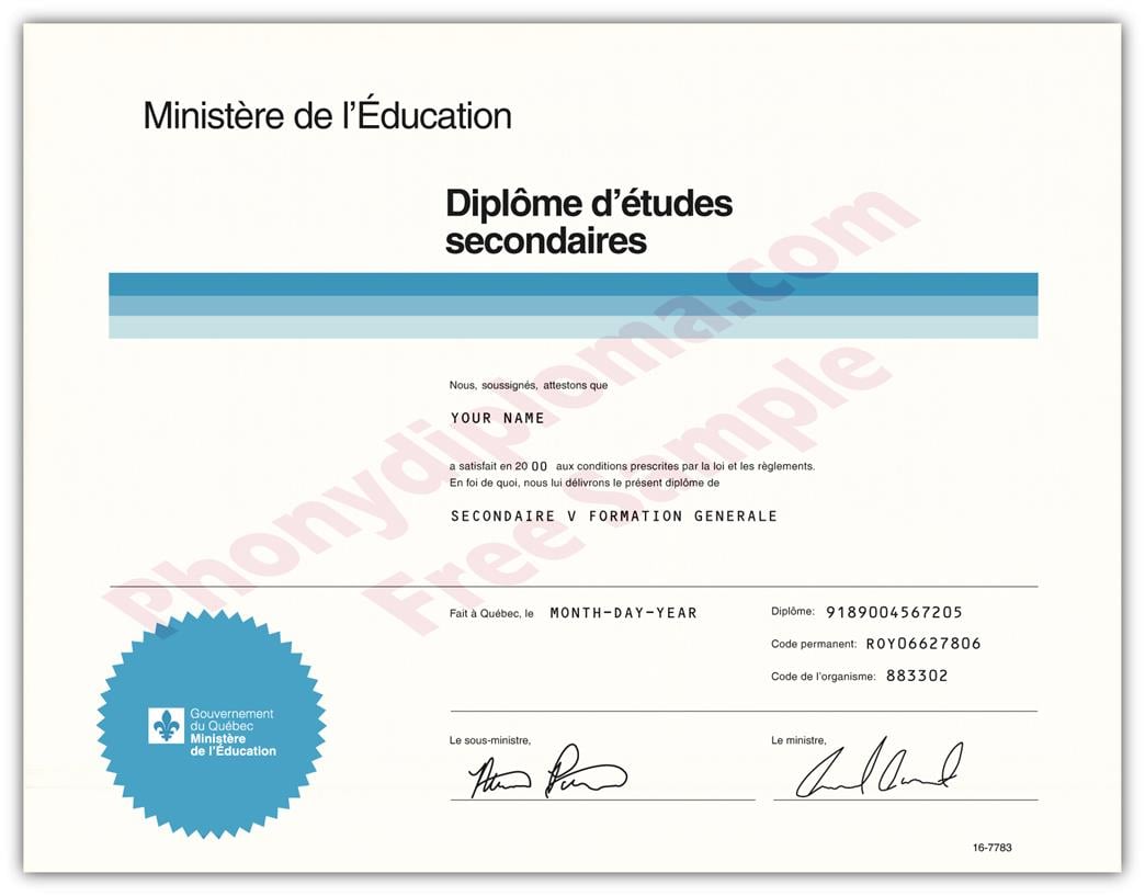 Canada Fake Secondary School Design Diplomas