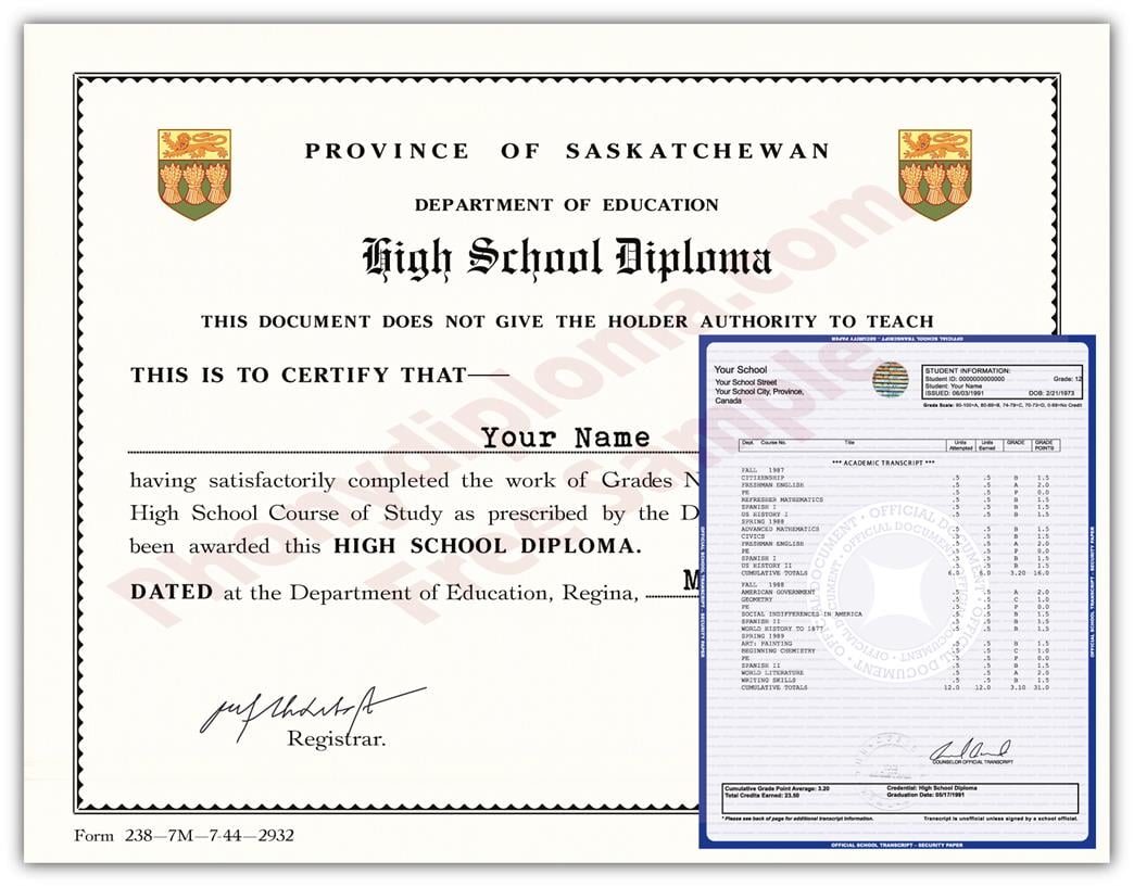 Canada Fake High School Diploma & Transcript