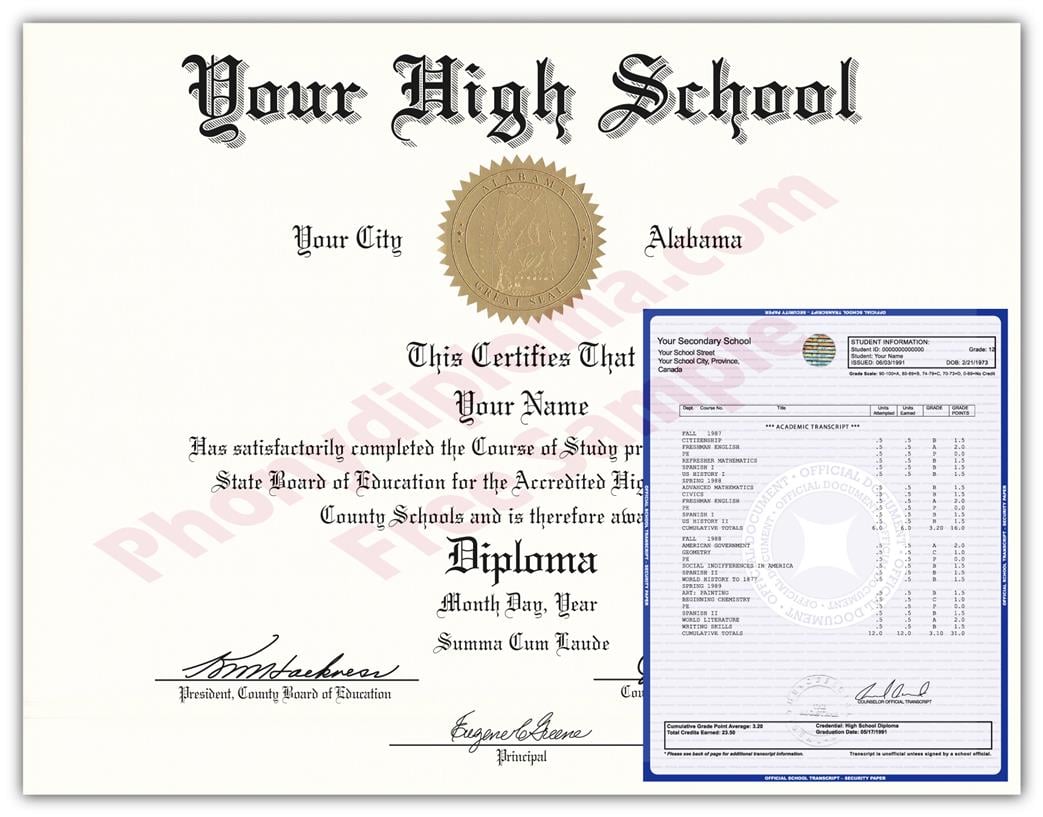 Fake High School State Design Diplomas & Transcripts