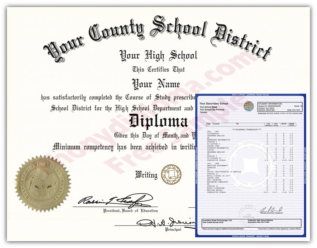 Fake High School State Design Diplomas & Transcripts