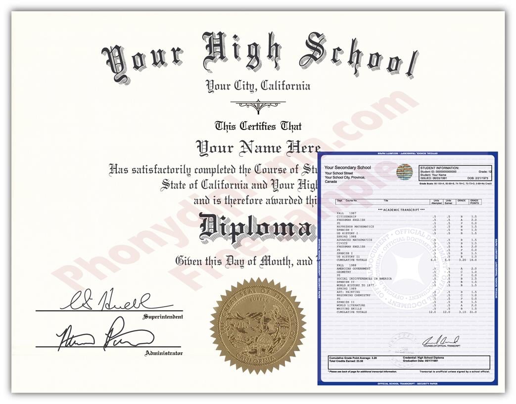 Fake High School State Design Diplomas & Transcripts