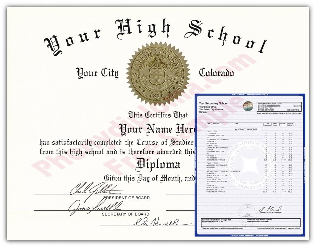 Fake High School State Design Diplomas & Transcripts