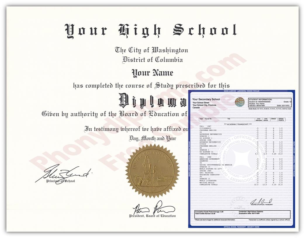 Fake High School State Design Diplomas & Transcripts