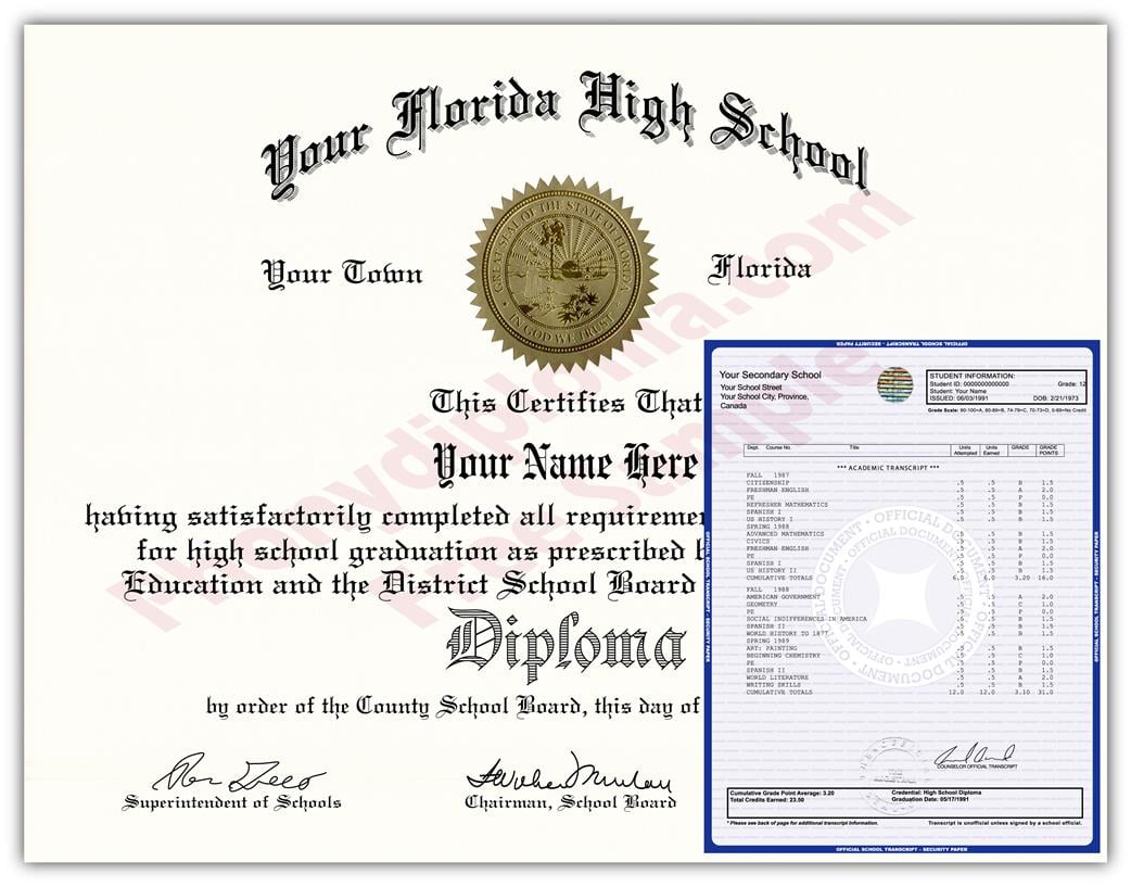 Fake High School State Design Diplomas & Transcripts