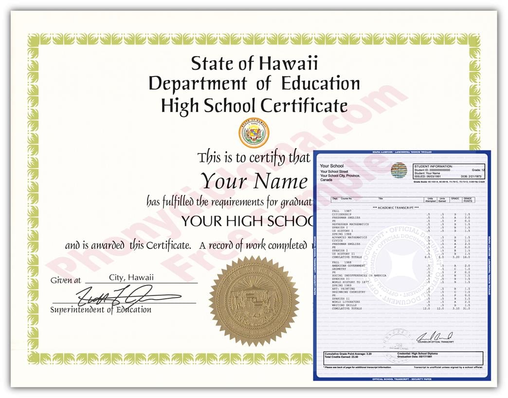 Fake High School State Design Diplomas & Transcripts