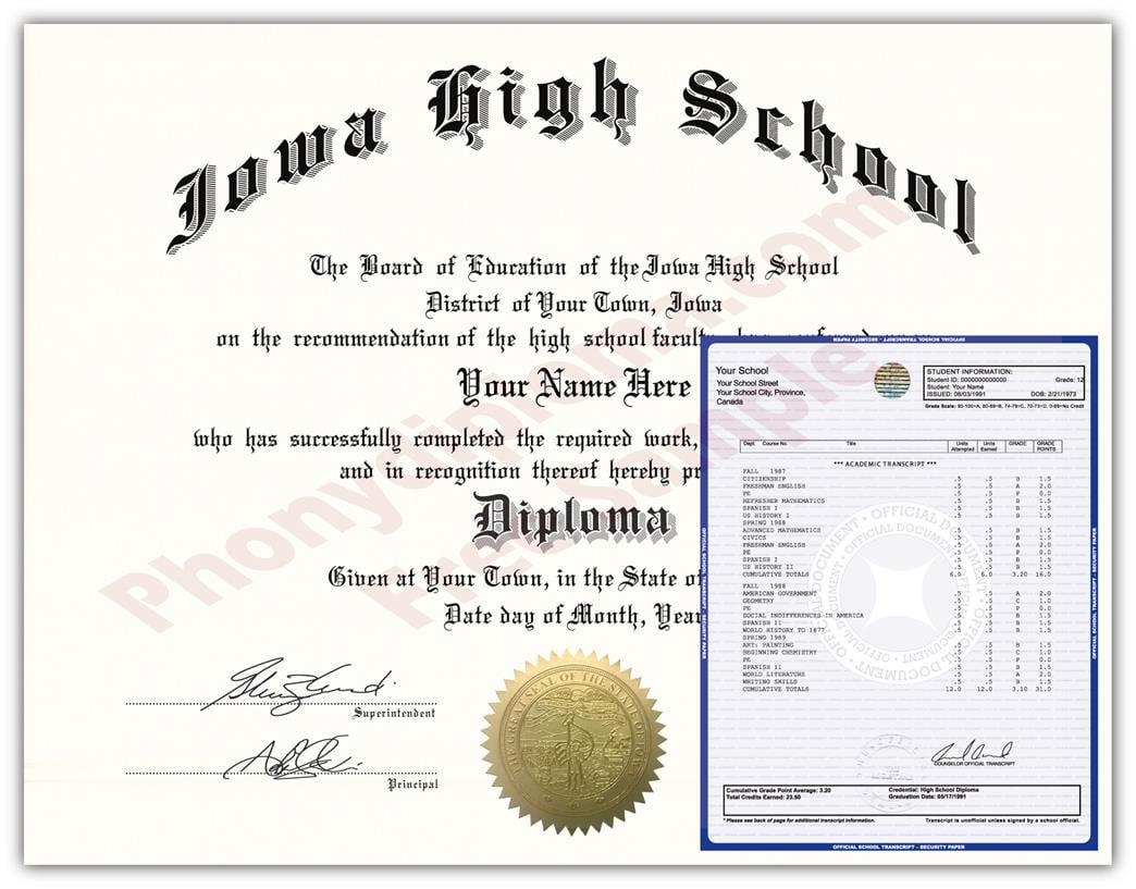 Fake High School State Design Diplomas & Transcripts