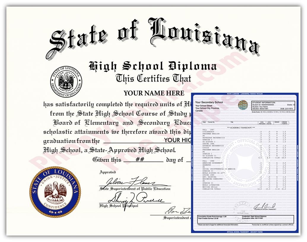 Fake High School State Design Diplomas & Transcripts