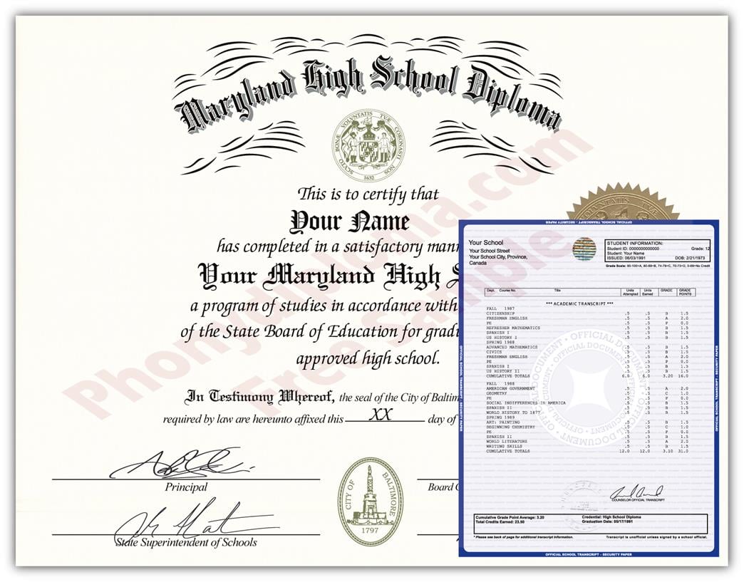 Fake High School State Design Diplomas & Transcripts