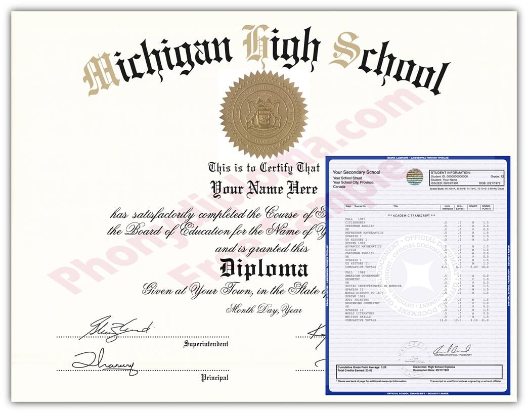 Fake High School State Design Diplomas & Transcripts