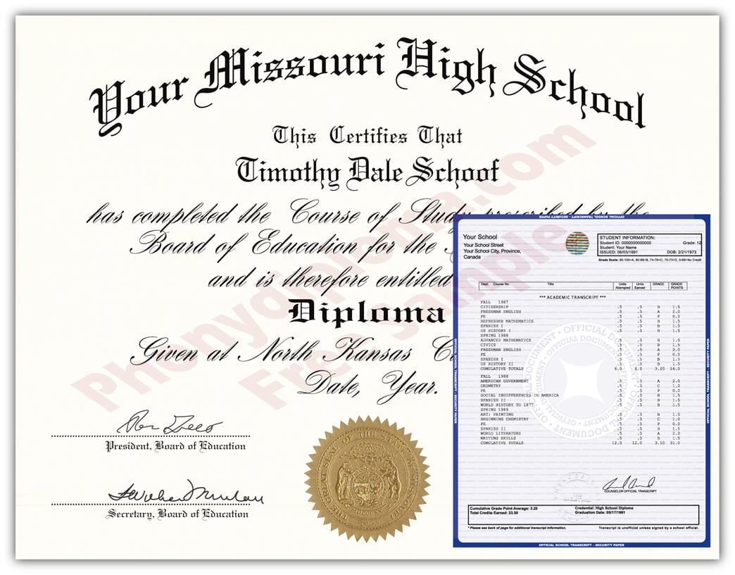 Fake High School State Design Diplomas & Transcripts