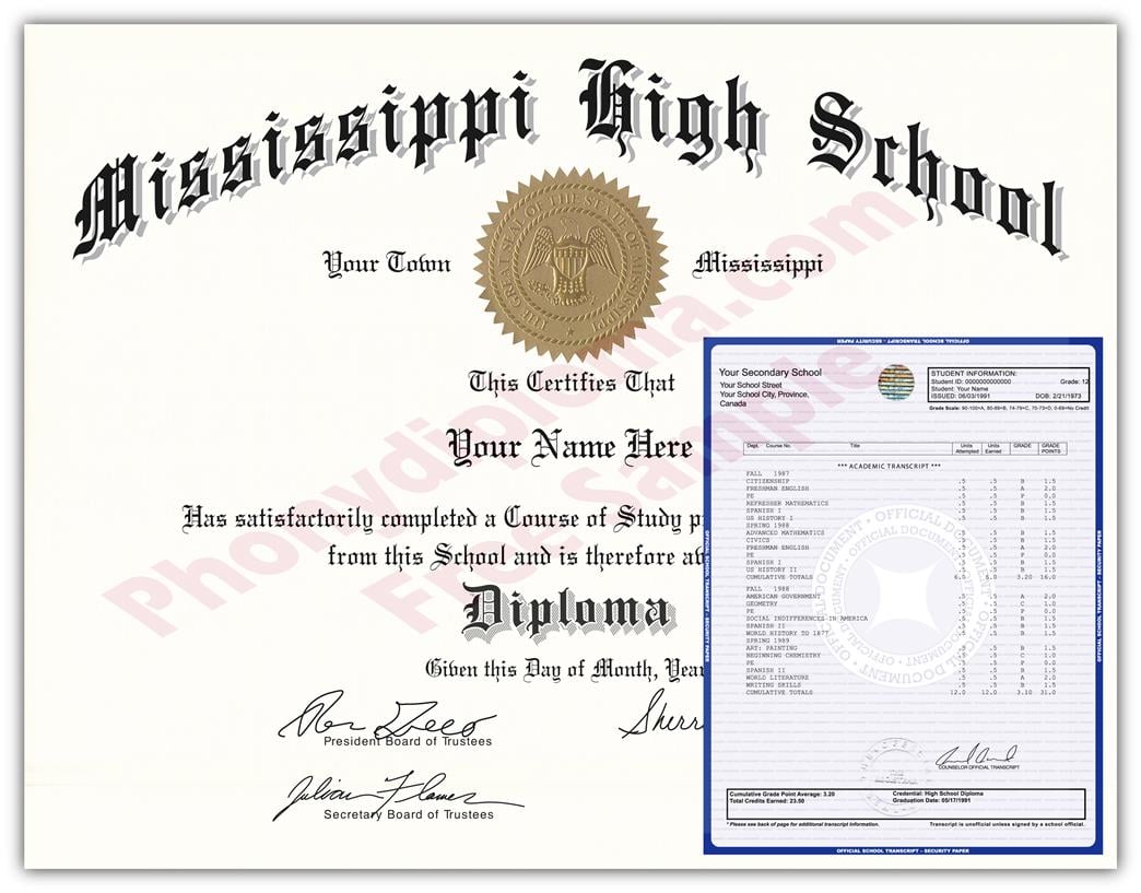 Fake High School State Design Diplomas & Transcripts