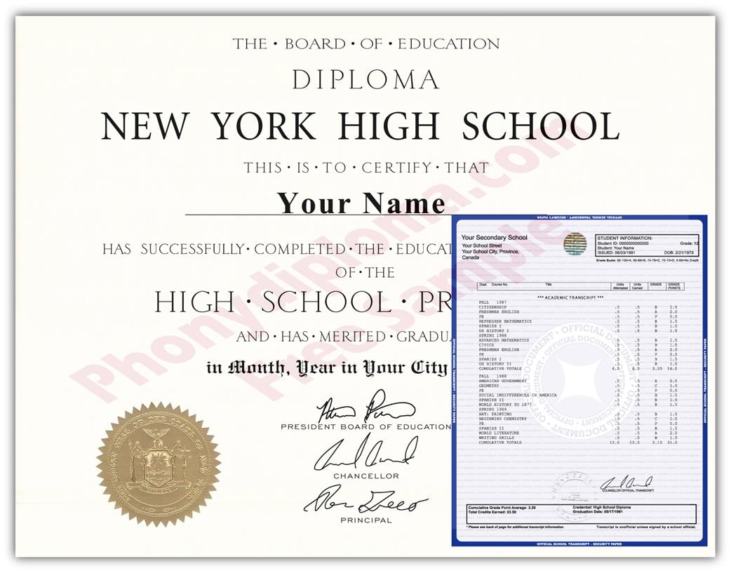 Fake High School State Design Diplomas & Transcripts