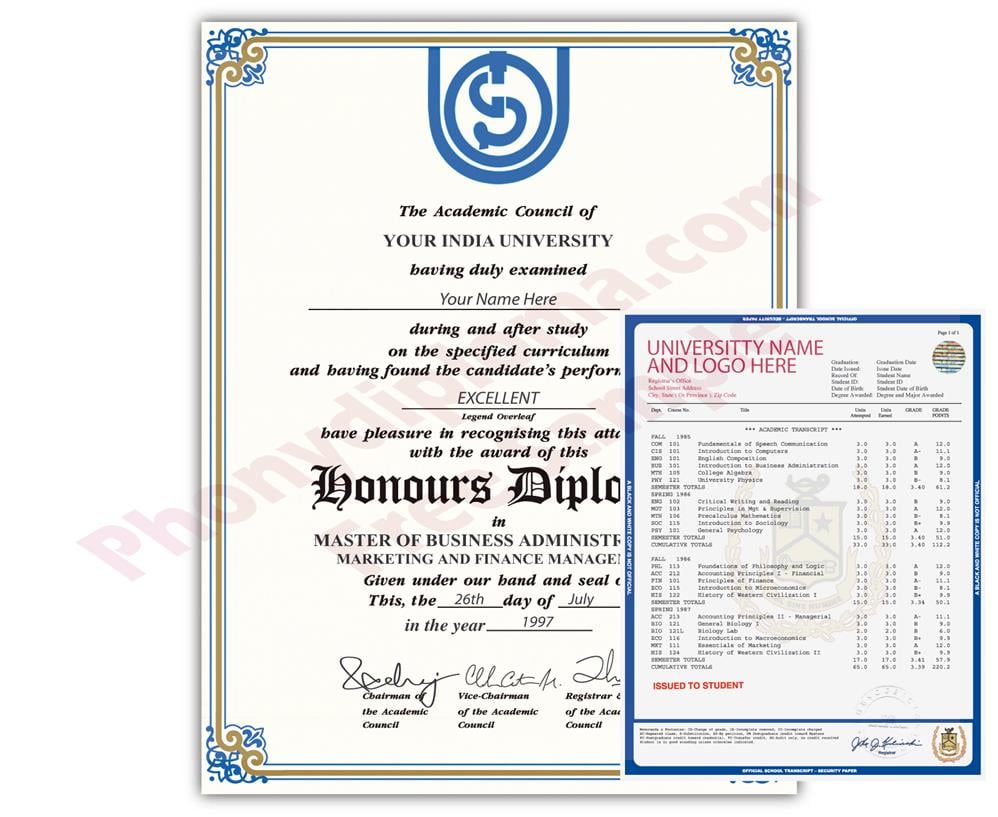 Fake Diploma and Transcripts from India University