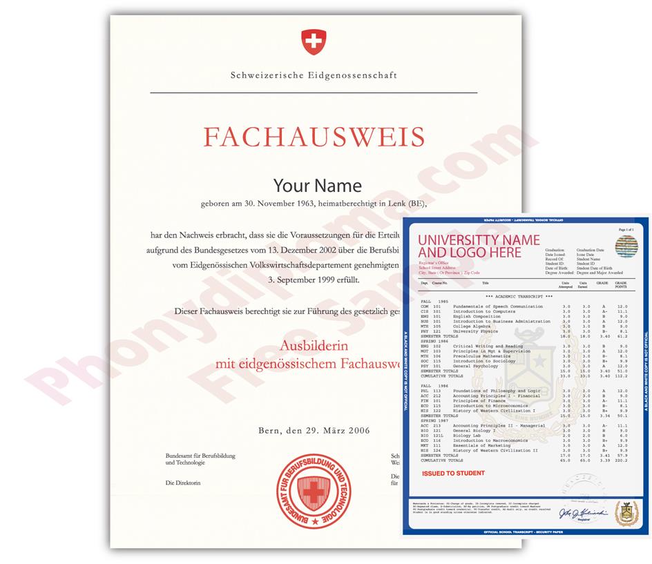 Fake Diploma and Transcripts from Switzerland University