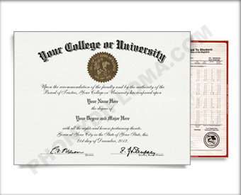 Fake USA College or University Diploma and Transcripts - Arched Name / Top Emblem