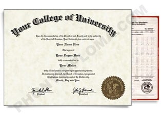 Fake USA College or University Diploma and Transcripts - Arched Name / Right Emblem